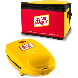 imageNostalgia Oscar Mayer Sandwich Maker with Beverage Cooler Bag 5Inch Nonstick Cooking Surface with Indicator Lights and Lock Feature Lunch and Beverage Tote Included YellowSandwich Maker Oscar Mayer