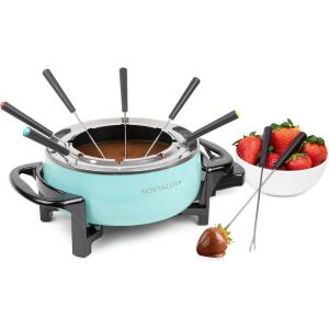 imageNostalgia 12Cup Electric Fondue Pot Set for Cheese ampamp Chocolate8 ColorCoded Forks Temperature ControlStainless Steel Kitchen Gadgets and Appliances for Hors dOeuvres and MoreBlack12 Cup Aqua