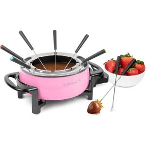imageNostalgia 12Cup Electric Fondue Pot Set for Cheese ampamp Chocolate8 ColorCoded Forks Temperature ControlStainless Steel Kitchen Gadgets and Appliances for Hors dOeuvres and MoreBlack12 Cup Pink