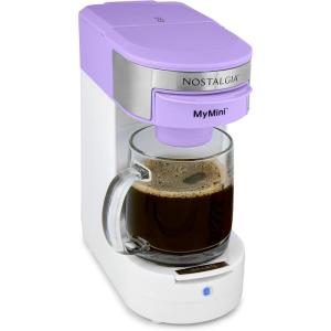 imageNostalgia MyMini Single Coffee Maker Brews KCup ampamp Other Pods Serves up to 14 Ounces Tea Chocolate Hot Cider Lattes Reusable Filter Basket Included LavenderLavender