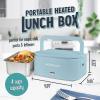 imageNostalgia 32Ounce Heated Electric Lunch Box  Travel Size 4 Cup Capacity for Soup Pasta and Leftovers  LeakProof Silicone Sealed Lid Foldable Carry Handle Detachable Cord  BlackChambray