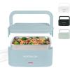 imageNostalgia 32Ounce Heated Electric Lunch Box  Travel Size 4 Cup Capacity for Soup Pasta and Leftovers  LeakProof Silicone Sealed Lid Foldable Carry Handle Detachable Cord  BlackChambray