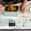 imageNostalgia 32Ounce Heated Electric Lunch Box  Travel Size 4 Cup Capacity for Soup Pasta and Leftovers  LeakProof Silicone Sealed Lid Foldable Carry Handle Detachable Cord  BlackSage