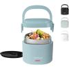 imageNostalgia 32Ounce Heated Electric Lunch Box  Travel Size 4 Cup Capacity for Soup Pasta and Leftovers  LeakProof Silicone Sealed Lid Foldable Carry Handle Detachable Cord  BlackChambray