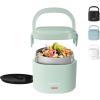 imageNostalgia 32Ounce Heated Electric Lunch Box  Travel Size 4 Cup Capacity for Soup Pasta and Leftovers  LeakProof Silicone Sealed Lid Foldable Carry Handle Detachable Cord  BlackSage