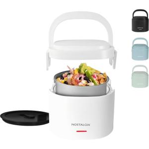 imageNostalgia 32Ounce Heated Electric Lunch Box  Travel Size 4 Cup Capacity for Soup Pasta and Leftovers  LeakProof Silicone Sealed Lid Foldable Carry Handle Detachable Cord  BlackWhite