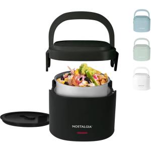 imageNostalgia 32Ounce Heated Electric Lunch Box  Travel Size 4 Cup Capacity for Soup Pasta and Leftovers  LeakProof Silicone Sealed Lid Foldable Carry Handle Detachable Cord  BlackBlack