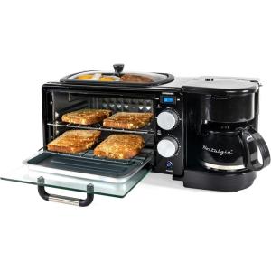 imageNostalgia 3in1 Retro Breakfast Station  Includes 5 Cup Coffee Maker NonStick Ceramic Griddle and 4Slice Toaster Oven  BuiltIn Timer Reusable Coffee Filter SpaceSaving Design  PinkBlack