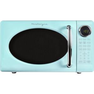 imageNostalgia Retro Microwave Oven 07 Cu Ft 700Watt Countertop Size with Glass Turntable Child Safety Lock 8 AutoCook Programs Digital Clock BlackAqua