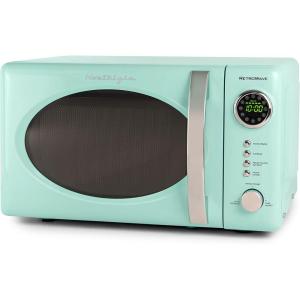 imageNostalgia Retro Microwave Oven 07 Cu Ft 700Watt Countertop Size with Glass Turntable Child Safety Lock 8 AutoCook Programs Digital Clock BlackTeal
