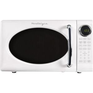 imageNostalgia Retro Microwave Oven 07 Cu Ft 700Watt Countertop Size with Glass Turntable Child Safety Lock 8 AutoCook Programs Digital Clock BlackWhite