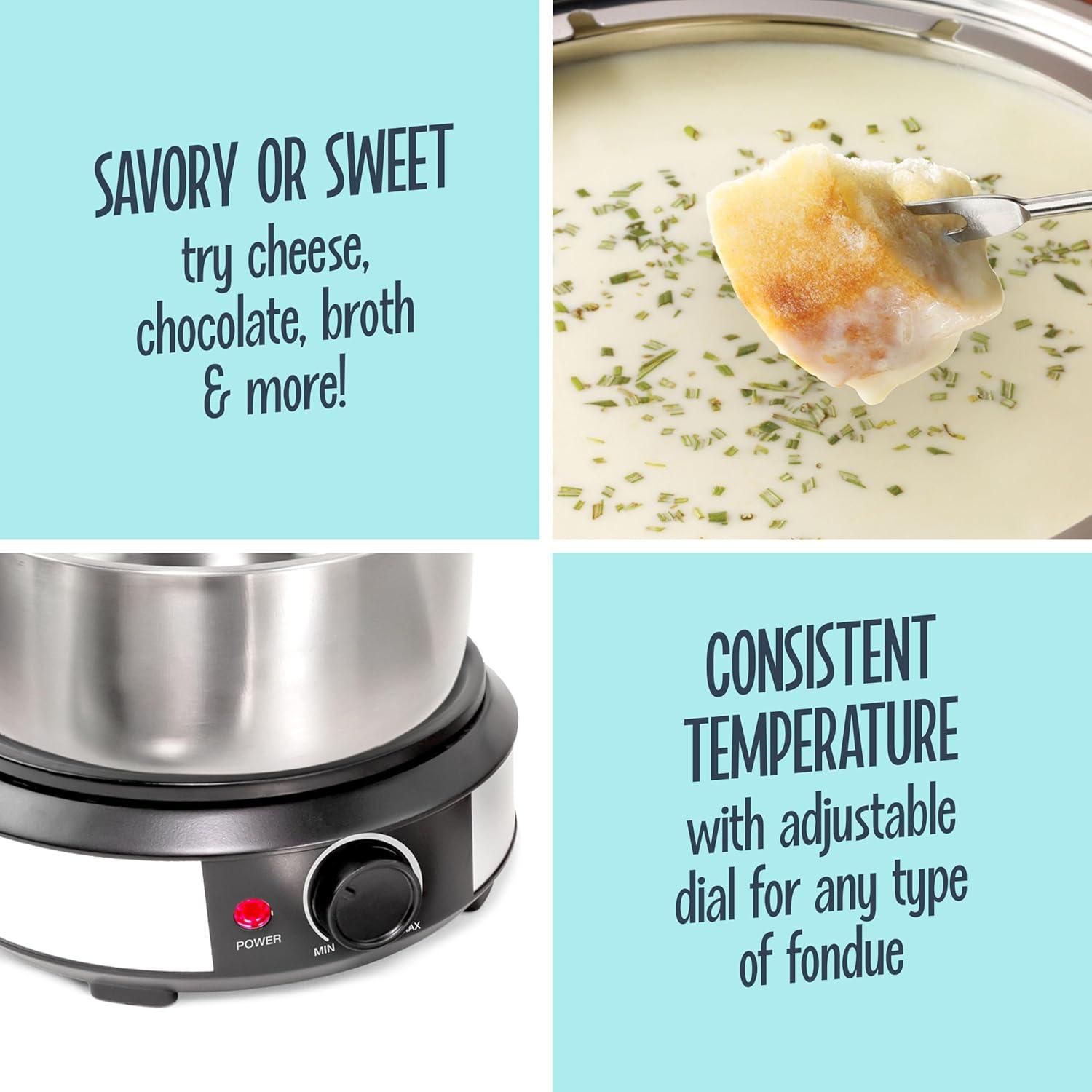 imageNostalgia 8Cup Electric Fondue Pot Set for Cheese ampamp Chocolate  8 ColorCoded Forks Temperature Control  Kitchen Gadgets and Appliances for Hors dOeuvres and More  Stainless Steel8 Cup