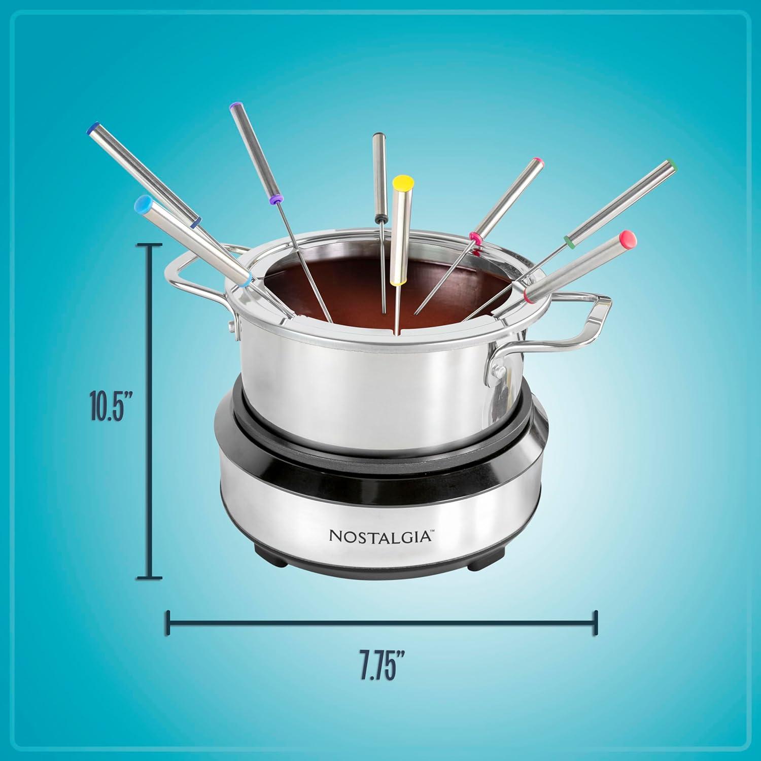 imageNostalgia 8Cup Electric Fondue Pot Set for Cheese ampamp Chocolate  8 ColorCoded Forks Temperature Control  Kitchen Gadgets and Appliances for Hors dOeuvres and More  Stainless Steel8 Cup