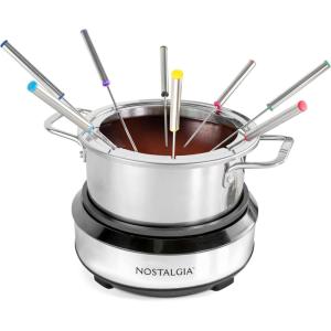 imageNostalgia 8Cup Electric Fondue Pot Set for Cheese ampamp Chocolate  8 ColorCoded Forks Temperature Control  Kitchen Gadgets and Appliances for Hors dOeuvres and More  Stainless Steel8 Cup