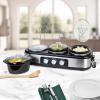 imageHomeCraft HCRTSCO15SS Triple Round Oval 15 Quart Stainless Steel Cooker Buffet with Adjustable Temperature Control Removable Lids ampamp Spoon Rests Perfect for Dinner Appetizers45Quart Stainless Buffet Cooker