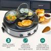 imageHomeCraft HCRTSCO15SS Triple Round Oval 15 Quart Stainless Steel Cooker Buffet with Adjustable Temperature Control Removable Lids ampamp Spoon Rests Perfect for Dinner Appetizers15Quart Round Buffet Cooker