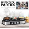 imageHomeCraft HCRTSCO15SS Triple Round Oval 15 Quart Stainless Steel Cooker Buffet with Adjustable Temperature Control Removable Lids ampamp Spoon Rests Perfect for Dinner Appetizers15Quart Oval Buffet Cooker