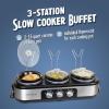 imageHomeCraft HCRTSCO15SS Triple Round Oval 15 Quart Stainless Steel Cooker Buffet with Adjustable Temperature Control Removable Lids ampamp Spoon Rests Perfect for Dinner Appetizers45Quart Stainless Buffet Cooker