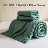 imageDOWNCOOL Black Twin Quilt Set 2Pcs Ultrasonic Process Leaf Texture Pattern Twin Quilt Bedding Set Soft Lightweight Bedspread Coverlet All Season Quilt Twin Size68quotx86quot ampamp 1 Pillow Sham02 Green