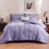 imageDOWNCOOL Lavender Purple Queen Comforter Set 7 Piece Pintuck Bed in A Bag Queen Pinch Pleat Bed SetAll Season Bedding Sets with Comforter Flat Sheet Fitted Sheet Pillowcases ampamp ShamsLavender Purple