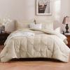 imageDOWNCOOL Lavender Purple Queen Comforter Set 7 Piece Pintuck Bed in A Bag Queen Pinch Pleat Bed SetAll Season Bedding Sets with Comforter Flat Sheet Fitted Sheet Pillowcases ampamp ShamsBeige
