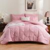 imageDOWNCOOL Lavender Purple Queen Comforter Set 7 Piece Pintuck Bed in A Bag Queen Pinch Pleat Bed SetAll Season Bedding Sets with Comforter Flat Sheet Fitted Sheet Pillowcases ampamp ShamsPink