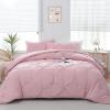 imageDOWNCOOL Queen Comforter Set  3 Pieces Cute Pinch Pleat Bed Set Soft Fluffy Comforters Queen Size Black Down Alternative Bedding Comforter Sets for All Season 1 Comforter ampamp 2 PillowcasesPink