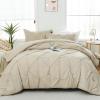 imageDOWNCOOL Queen Comforter Set  3 Pieces Cute Pinch Pleat Bed Set Soft Fluffy Comforters Queen Size Black Down Alternative Bedding Comforter Sets for All Season 1 Comforter ampamp 2 PillowcasesBeige