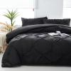 imageDOWNCOOL Queen Comforter Set  3 Pieces Cute Pinch Pleat Bed Set Soft Fluffy Comforters Queen Size Black Down Alternative Bedding Comforter Sets for All Season 1 Comforter ampamp 2 PillowcasesBlack