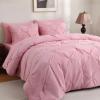 imageDOWNCOOL Lavender Purple Queen Comforter Set 7 Piece Pintuck Bed in A Bag Queen Pinch Pleat Bed SetAll Season Bedding Sets with Comforter Flat Sheet Fitted Sheet Pillowcases ampamp ShamsPink
