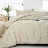 imageDOWNCOOL Queen Comforter Set  3 Pieces Cute Pinch Pleat Bed Set Soft Fluffy Comforters Queen Size Black Down Alternative Bedding Comforter Sets for All Season 1 Comforter ampamp 2 PillowcasesBeige