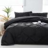 imageDOWNCOOL Queen Comforter Set  3 Pieces Cute Pinch Pleat Bed Set Soft Fluffy Comforters Queen Size Black Down Alternative Bedding Comforter Sets for All Season 1 Comforter ampamp 2 PillowcasesBlack