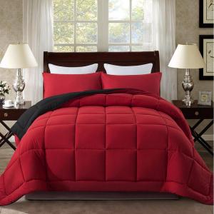 imageDOWNCOOL All Seasons Sage Green Bedding Comforters ampamp Sets with 2 Pillow Cases 3 Pieces Down Alternative Comforter Set Bedding Comforter Sets Queen Lightweight and Noiseless Queen88x90 inchesRedBlack