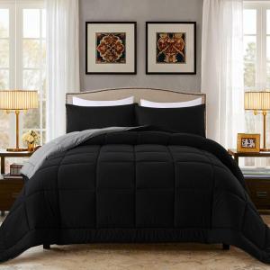 imageDOWNCOOL All Seasons Sage Green Bedding Comforters ampamp Sets with 2 Pillow Cases 3 Pieces Down Alternative Comforter Set Bedding Comforter Sets Queen Lightweight and Noiseless Queen88x90 inchesBlackGrey