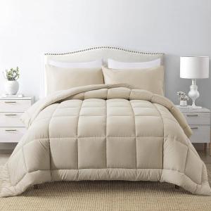imageDOWNCOOL All Seasons Sage Green Bedding Comforters ampamp Sets with 2 Pillow Cases 3 Pieces Down Alternative Comforter Set Bedding Comforter Sets Queen Lightweight and Noiseless Queen88x90 inchesBeige