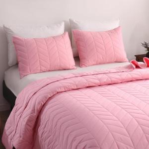 imageDOWNCOOL Black Twin Quilt Set 2Pcs Ultrasonic Process Leaf Texture Pattern Twin Quilt Bedding Set Soft Lightweight Bedspread Coverlet All Season Quilt Twin Size68quotx86quot ampamp 1 Pillow Sham01 Pink