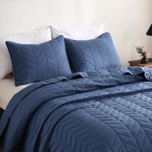 imageDOWNCOOL Black Twin Quilt Set 2Pcs Ultrasonic Process Leaf Texture Pattern Twin Quilt Bedding Set Soft Lightweight Bedspread Coverlet All Season Quilt Twin Size68quotx86quot ampamp 1 Pillow Sham01 Navy