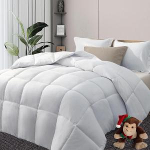 imageDOWNCOOL Comforters Queen Size Duvet InsertWhite Stripe All Season Duvet Lightweight Quilt Down Alternative Hotel Comforter with Corner Tabs White Stripe Queen 88x92 Inches
