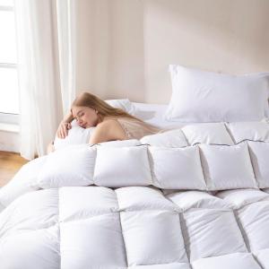 imageDOWNCOOL Feather Comforter King Size White Fluffy Duvet Insert King with Ultra Soft 100 Cotton Cover All Season Luxurious Hotel Bed Comforter with Corner Tabs 106quotx90quotWhite