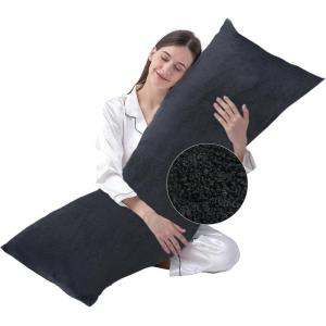 imageDOWNCOOL Luxury Full Body Pillow Insert with Fiber Cover  Ultra Soft Body Pillow for Sleeping  Breathable Long Bed Pillow Insert 20quotx54quotBlack with CoverFaux Furgrey