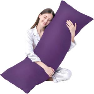 imageDOWNCOOL Luxury Full Body Pillow Insert with Fiber Cover  Ultra Soft Body Pillow for Sleeping  Breathable Long Bed Pillow Insert 20quotx54quotBlack with CoverPurple