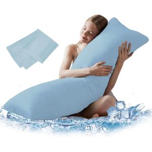 imageDOWNCOOL Luxury Full Body Pillow Insert with Fiber Cover  Ultra Soft Body Pillow for Sleeping  Breathable Long Bed Pillow Insert 20quotx54quotBlack with CoverCoolingblue
