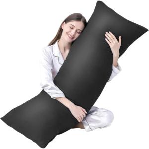 imageDOWNCOOL Luxury Full Body Pillow Insert with Fiber Cover  Ultra Soft Body Pillow for Sleeping  Breathable Long Bed Pillow Insert 20quotx54quotBlack with CoverBlack