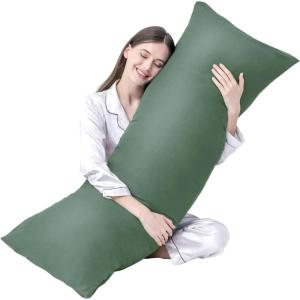 imageDOWNCOOL Luxury Full Body Pillow Insert with Fiber Cover  Ultra Soft Body Pillow for Sleeping  Breathable Long Bed Pillow Insert 20quotx54quotBlack with CoverSage Green