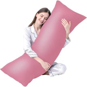 imageDOWNCOOL Luxury Full Body Pillow Insert with Fiber Cover  Ultra Soft Body Pillow for Sleeping  Breathable Long Bed Pillow Insert 20quotx54quotBlack with CoverPink