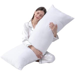 imageDOWNCOOL Luxury Full Body Pillow Insert with Fiber Cover  Ultra Soft Body Pillow for Sleeping  Breathable Long Bed Pillow Insert 20quotx54quotBlack with CoverWhite
