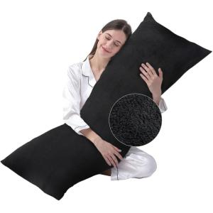 imageDOWNCOOL Luxury Full Body Pillow Insert with Fiber Cover  Ultra Soft Body Pillow for Sleeping  Breathable Long Bed Pillow Insert 20quotx54quotBlack with CoverFaux Furblack
