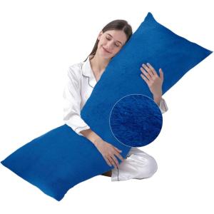 imageDOWNCOOL Luxury Full Body Pillow Insert with Fiber Cover  Ultra Soft Body Pillow for Sleeping  Breathable Long Bed Pillow Insert 20quotx54quotBlack with CoverFaux Furblue