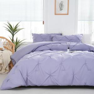 imageDOWNCOOL Queen Comforter Set  3 Pieces Cute Pinch Pleat Bed Set Soft Fluffy Comforters Queen Size Black Down Alternative Bedding Comforter Sets for All Season 1 Comforter ampamp 2 PillowcasesLavender Purple