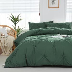 imageDOWNCOOL Queen Comforter Set  3 Pieces Cute Pinch Pleat Bed Set Soft Fluffy Comforters Queen Size Black Down Alternative Bedding Comforter Sets for All Season 1 Comforter ampamp 2 PillowcasesGreen